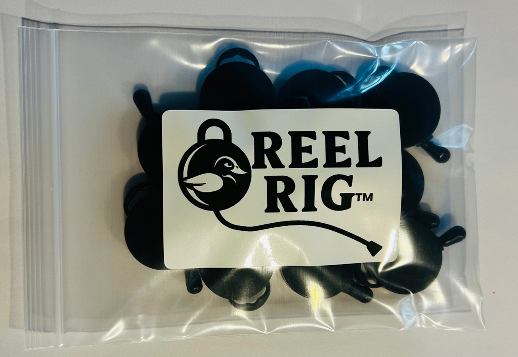 one dozen decoy reels in plastic bag with logo 